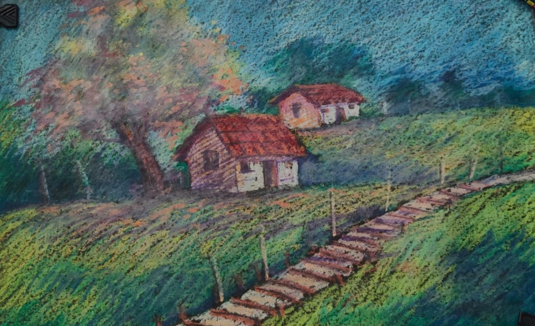 Village in a Plateau Region, pastel